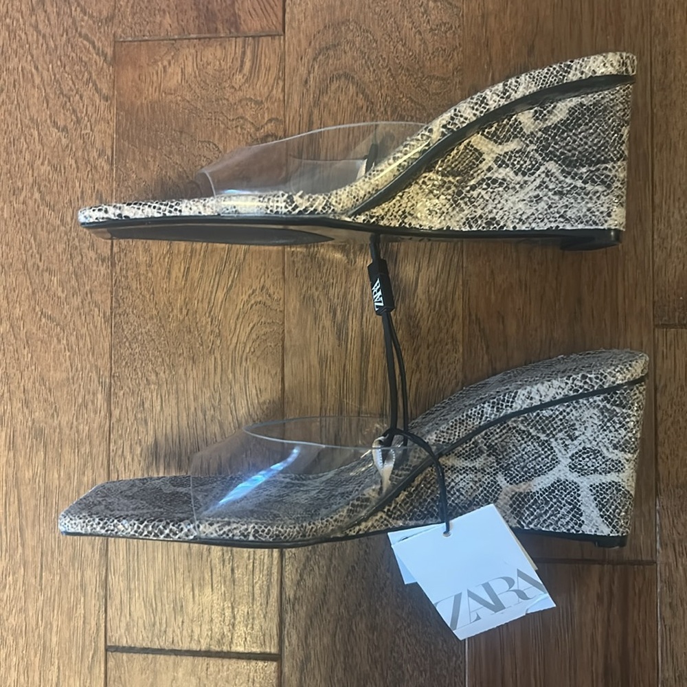 Zara Snakeskin clear wedge heels 37 / 6.5 - Picture 3 of 8
